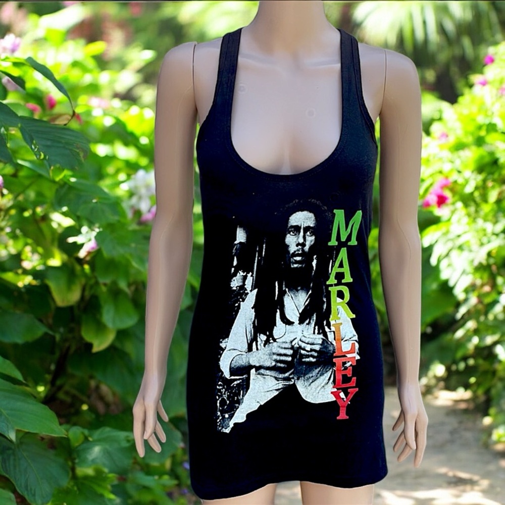 Zion Rootswear Women's Black Bob Marley Rasta Racerback Tank Top - Picture 6 of 12